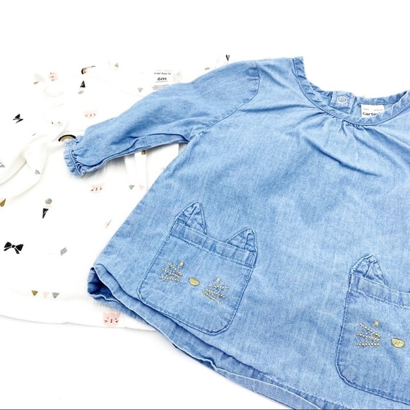 Two Carter’s Baby Girl Kitty Cat Baby Shirts - Picture 1 of 6